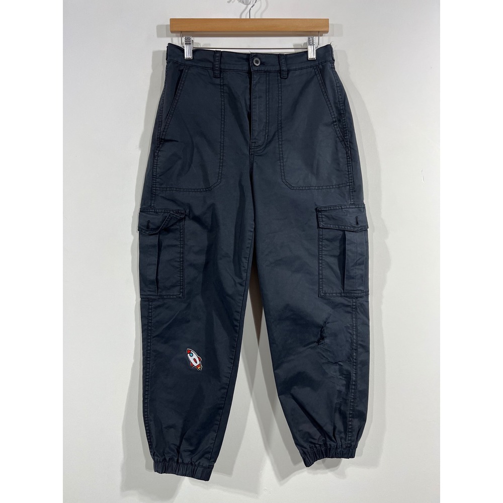 Madewell Utility Barrel Cargo Jogger Pants Rocket Patch Distressed Boho Women 26